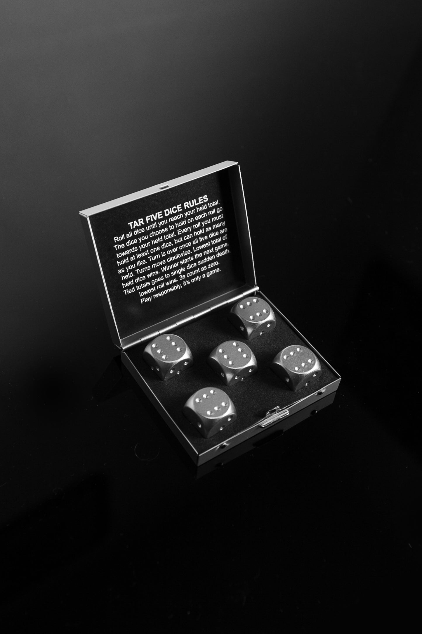 TAR Dice set with laser logo with rules included