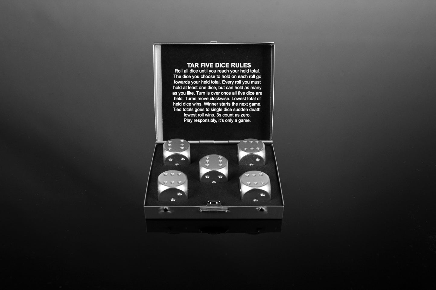 TAR Dice set with laser logo with rules included