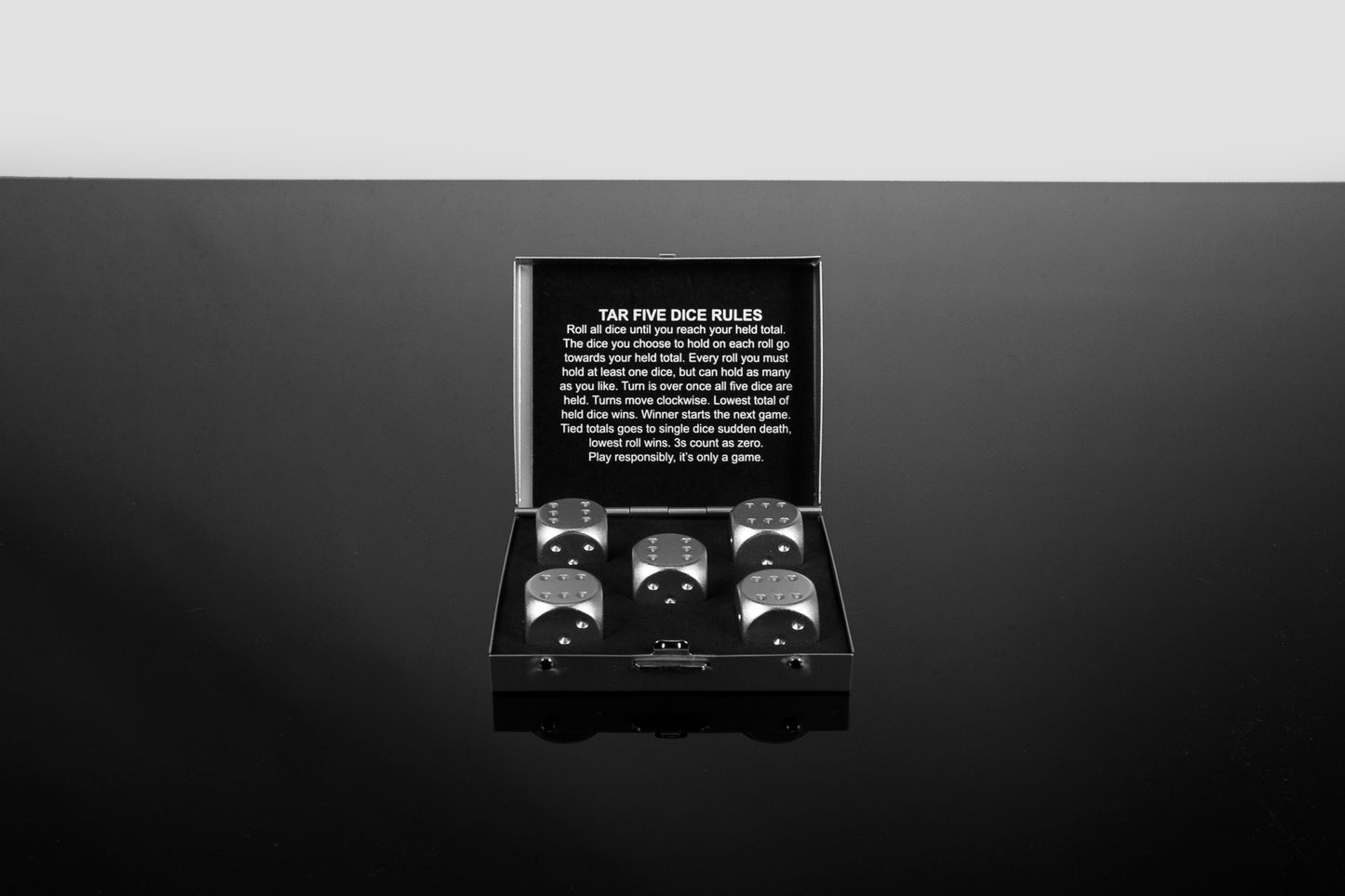 TAR Dice set with laser logo with rules included