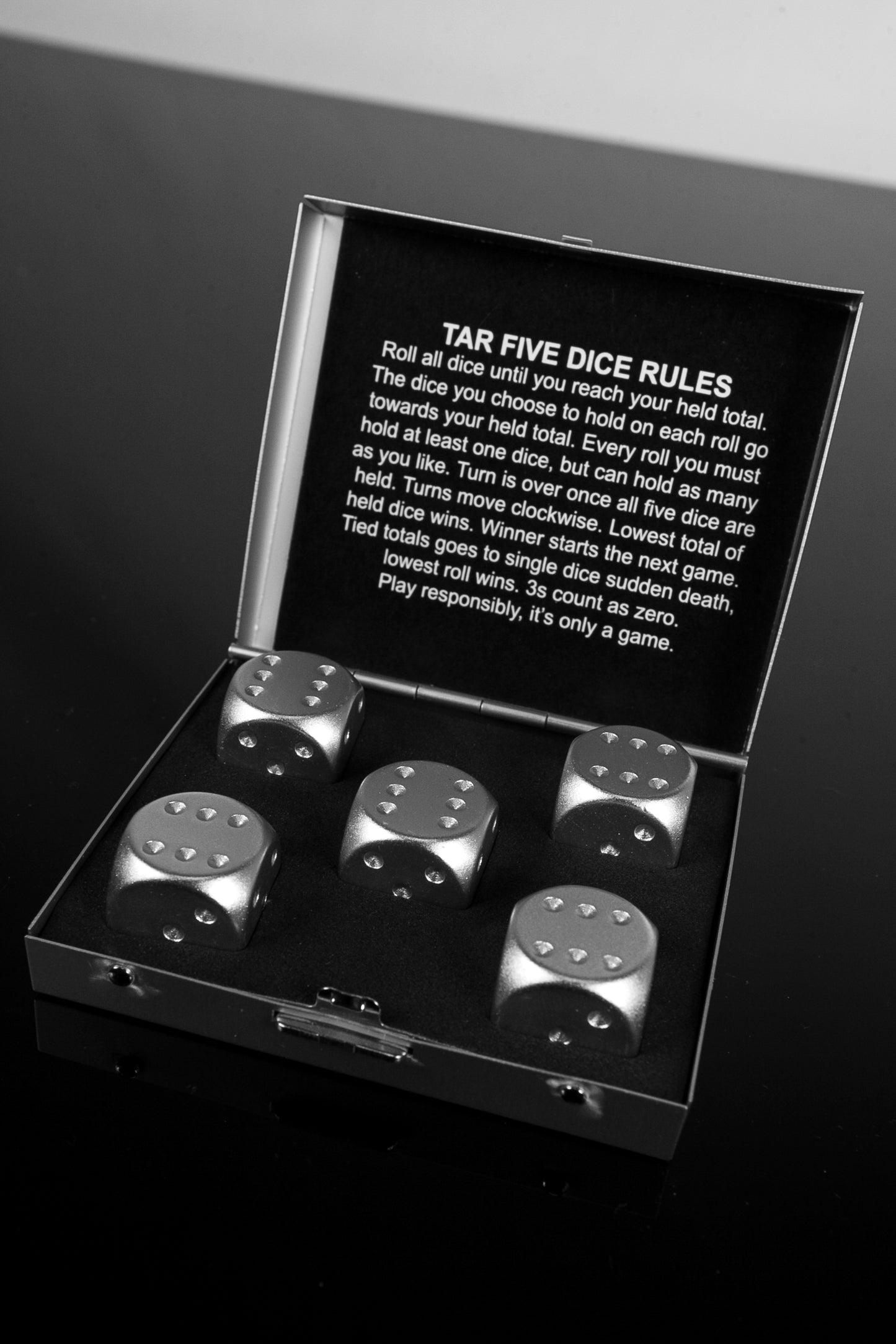 TAR Dice set with laser logo with rules included