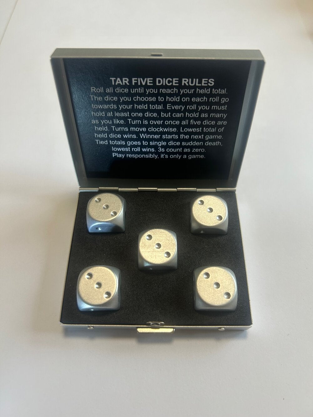 TAR Dice set with laser logo with rules included